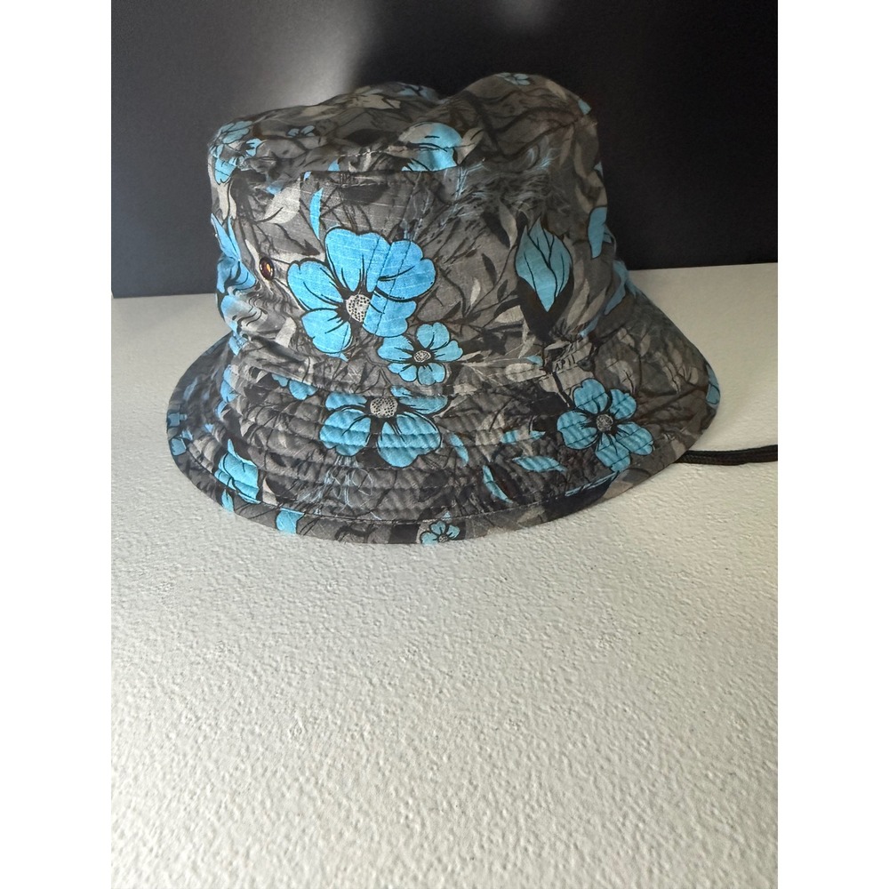 CSG Champs Sports Gear Bucket Hat Blue Floral Hibiscus Grey Ripstop Sun Hat OSFM